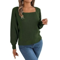 Riforla ženska jesenska zima casual čvrsta boja kvadratni ovratnik pleteni pulover džemper za žensko pulover džemper zeleni m