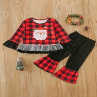 Qiylii Toddler Girginje Božićne odjeće Santa tiskane vrhove + plamenovana pantalona