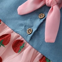 Vjenčane haljine dječje dječje djeveruše 6m-3Y rupni rukav traper patchwork jawberry tille šešir Elegantna haljina ružičasta 18m-24m