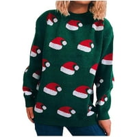 Dukseteri za žensko čišćenje plus veličine jesen zimski ženski božićni isječak za spajanje okruglog vrata dugih rukava linijski džemper vrhovi bluza bljeskalica, gipke zelene 6