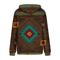 MLQIDK Zapadne dukseve za žene zapadno Aztec geometrijski duksevi etnički grafički pulover Duks dugih