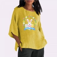 Homedles Ženske vrhove-posada zec i jajaši ispisani proljetni labavi povremeni poklon za žene kratka rukava za uskrsnu majicu za žene žuti