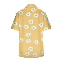 Cvjetne košulje za žene ljeto kratki rukav casual dolje V Vrat Print Holiday T-majice Loose Fit Beach Odmor majica Tors Yellow M
