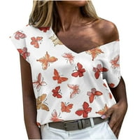 Scyoekwg majica kratkih rukava za žene V-izrez Tunic vrhovi Trendy Casual Labave ljetne grafike Comfy Butterfly Print bluza bijeli l