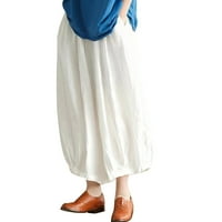 Ženske ugodne i svestrane posteljine hlače za proljeće i ljetne elastične struine labave pantalone plus veličine hlače bijeli XL
