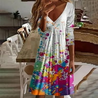 Ženska modna labava Ležerna majica s dugim rukavima V-izrez A-line haljina, višebojni
