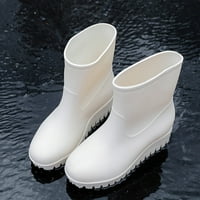 DMQUPV Drvene cipele s visokim kišnim cipelama Žene ravne dno antiskidne vanjske svestine kišne čizme Ženske gumene cipele veličine cipele bijele 7,50