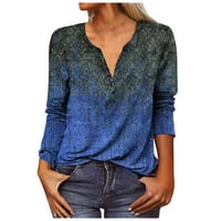 Qcmgmg Ženske bluze s dugim rukavima Ljetne geometrijske košulje Casual Loose Fit Aztec Western gumb Down Tops Blue XL