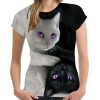 Fjofpr Womens Plus Veličine Žene 3D CAT Štampane majice Casual okruglica s kratkim rukavom kratkim rukavima