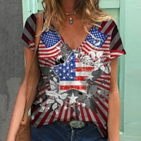 Ženska američka zastava Vrh dana noćni vrhovi zabava Labavi vrhovi kratkih rukava V-izrez zvijezda pulover crveni l