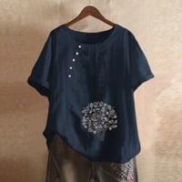 Labakihah T majice i Nbsp; za žene Vintage Print O-izrez Floral majica s kratkim rukavima Top bluza