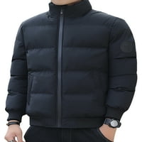 Beiwei Muške modne kapute od punog boja s džepovima zgušnjavati jakne od puffera Muške fleece zimske tople odjeće crna l