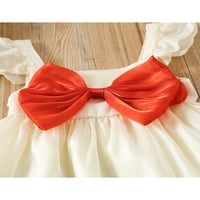 Djevojčica Ljetna haljina sjaji leteći rukavi kvadratni vrat veliki crveni luk ukras vanjska haljina