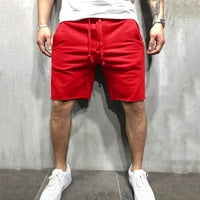 Entyinea muški kratke hlače Ležerne prilike za elastičnu strugu Grede s džepovima Crveni XL