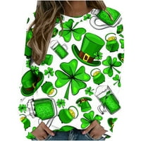 Ženska majica ul Patrickov majica Clover Grafički vrhovi Lucky Shamrocks Majica Holiday Casual Labava bluza St. Patrick's Day Modni okrugli vrat Ispis majica s dugim rukavima