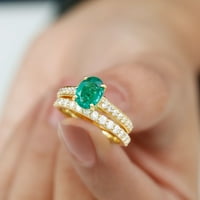 Set za vjenčani prsten - laboratorija stvorio smaragdni prsten set sa moissite u zlatu, 14k žutom zlatom, US 5,50