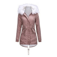 Kakina s jakne za žene, ženske tople dugi kaput duksev ovratnik vitka zimska parkas Oplaća za kapute ružičaste, m