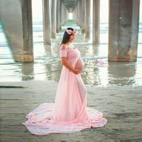 -Groee maternity haljina za fotografiju sa ramena šifon patchwork haljina split prednja trudnoća za