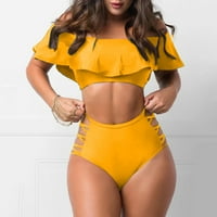 Wendunide kupaći kostimi Žene Ženske ruffled off ramena Seksi uska čvrsta boja Split kupaći kostimi kupalište za plažu odjeće žuti s