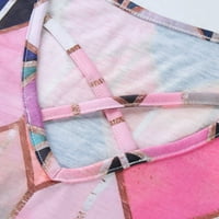 Ženski vrhovi Ženski V-izrez Diamond Retro Print casual pulover majica kratkih rukava Top Pink XXL