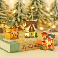 Setovi božićnih sela, ružičarski ukrasi sa LED lampicom Božićne seoske kuće, Božićni kućni dekor Kolekcionarne