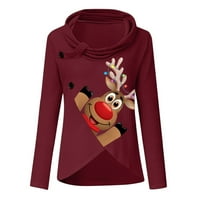 HGW Božićna odjeća Ženska modna božićna gumb za tisak Dugi rukavi Duks duks duks pulover vrhovi bluza Stil