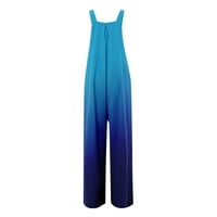 Voncos kombinezoni za žene proljeće ljeto - tiskani džepovi modni casual širokih skakača za širok noge Rompers plavi 4