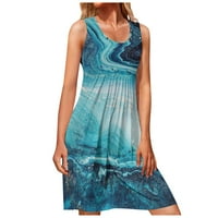 Tking modni ženski ljetni casual boho ispis labav saradnik s ramena Mini haljina na plaži nebo plava l