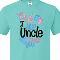 Inktastična ružičasta ili plava, ujak vas voli otisci stopala i majica srca