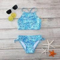 Uccdo Little Girls ljetna plaža Halter bikini set, velike djevojke cvjetni remen kupaći kupaći kupaći kostim,, veličine 7- godina