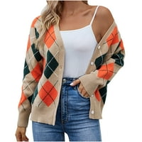 Ženski vrhovi Ležerne ženske proljeće i dijamant Provjerite boju kolopke džemper od džemper s karijskim jaknom gornji plus veličina zimski jakne svestrani
