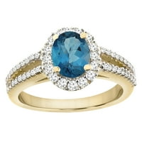 10k žuto zlato prirodno London Blue Topaz Split Shank Halo Angažman prsten ovalna, veličina 8.5