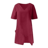 Ženski plus veličine čišćenja Ljeto obrezane rukave pamučna linija labava bluza s majicom vino 10