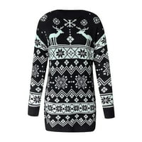 Haljine Jiyugala za ženske casual božićni zimski jesen dugi rukav O-izrez Elk snježne pahulje Xmas pulover džemper pleteni mini modna haljina