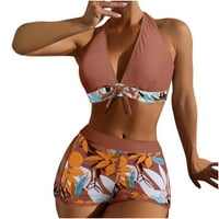 Ženski cvjetni bikini set kupaći kupaći kupaći kostim vintage bikini podstavljen bez podzemnog patchwork-a visokog struka Ploča za plivanje Split kupaći kostim Smeđi XL