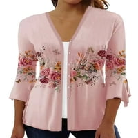 Niuer dame majice rukav vrhovi V izrez bluza labav pokrov cvjetna tunička košulja s cvjetnim printom