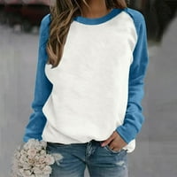 Kpoplk Ženska Crewneck Dukserice Crewneck majica Labavi mekani pulover s dugim rukavima Košulje okrugli izrez Fall Tops Sky Blue, XL