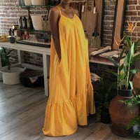 CatAlem duga haljina za ženske kaiševe čvrste ljuljačke džep velike žene haljina casual labava modna haljina bez letnje haljina maxi haljina žuta 5x-velika