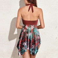 Lu's Chic's Wop's Plus Skirted Tankini Swimsuit SwimDress suknja za kupanje cvjetno tiskano Halter dubok