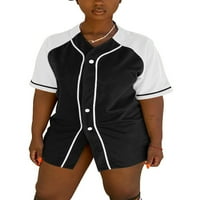 Prednji morniji Ženski dres V izrez Ljetni vrhovi kratki rukav majica plaža Team uniforme Majica Bejzbol tee crna S