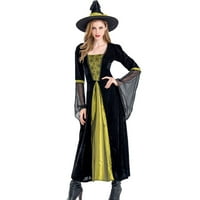 Ženska halloween haljina Spider Web Print Patchwork Witch haljina sa šeširom