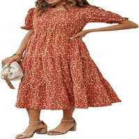Singreal žensko ljetno casual boho haljina cvjetni print rufffle ruffe rukav visoki struk midi haljine