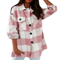 Klasična jakna Ženska dugme dugih rukava plaćene majice Flannel kapuljač sa kapuljačom jakna kapuljača kaputi Anorak jakna za žene poliester ružičasti m