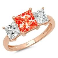 2.62ct Princess Cred Crveni simulirani dijamant 18K ružičasti ružičasti zlato gravirajući izveštaj Godišnjica Angažovanost vjenčanja Trobotna prstena veličine 7,25