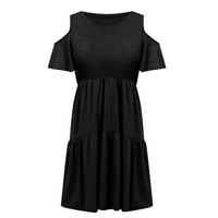 Huachen ženska kratka rukava hladna na ramena TONIC TOW SWING majica Labava haljina s džepovima, crna s