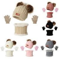 Rygai rukavice Kids hat šal rukavice postavljene vunene pređe za suze otporne na tezu Toddler Stretchy šešir šal rukavice za zabavu kožu ružičasta