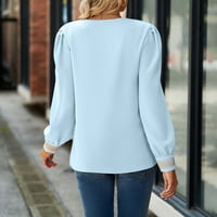 T majice za žene Čvrsta boja V izrez Lace čipkaste patchwork casual labavo čvrste top bluze pulover