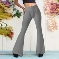 Žene Dužina pune casual pantalone za nogu bljeskalice visoke strukske pantalone Ženske ležerne hlače Grey m
