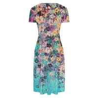 Haljina za ženske ljetne haljine cvjetni omot V izrez kratki rukav ženski pletene haljine tamne simne