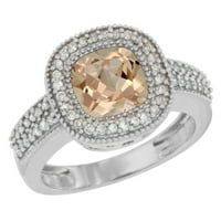 14k bijeli zlatni prirodni morganitni prsten-rez 7x dijamant akcent, veličina 9.5